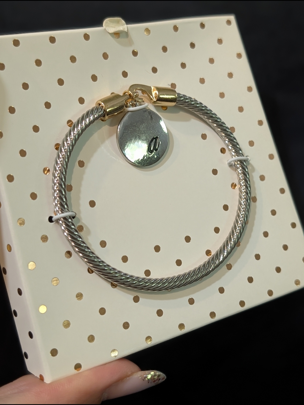 Cable Wire Two-Tone Charm Bracelet - Silver & Gold Letter a Charm